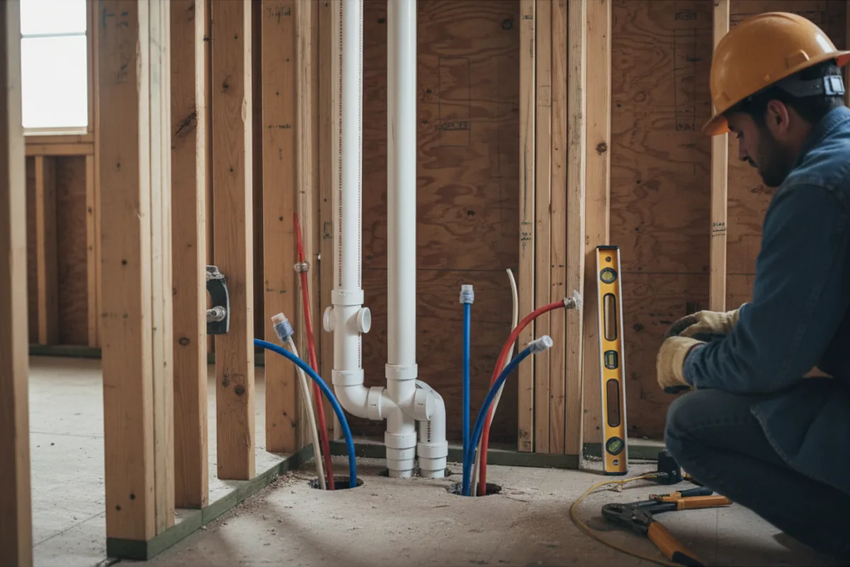 Drain and supply rough-in during Toilet Repair and Installation in Fairchild Air Force Base